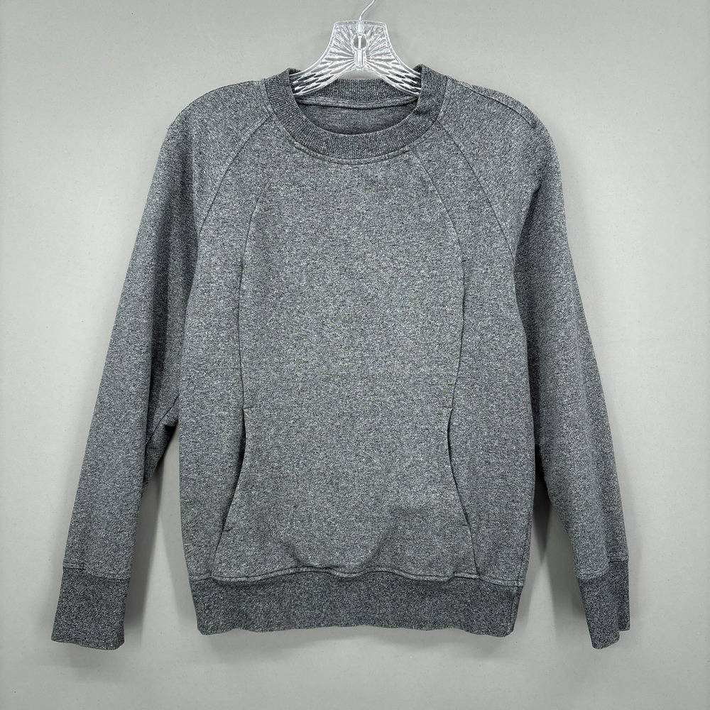 Lululemon Sweatshirt Womens 4 Scuba Crew Pullover‎ Gray Knit Pockets Athletic